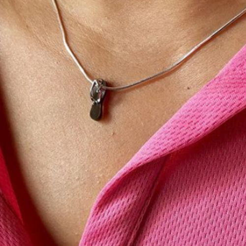 Mother of Pearl Sandal Pendant and Chain - Sterling Silver with White Gold Overlay