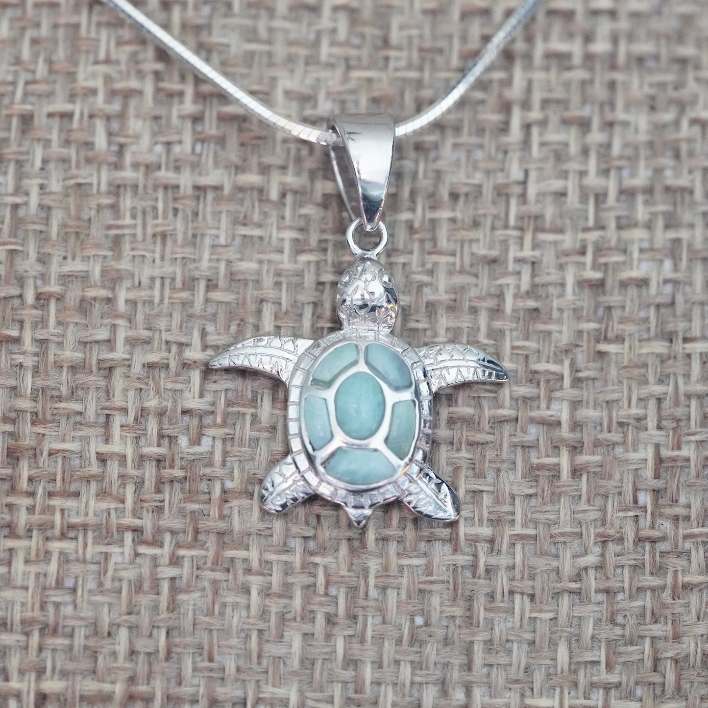 Green Sea Turtle Larimar Pendant