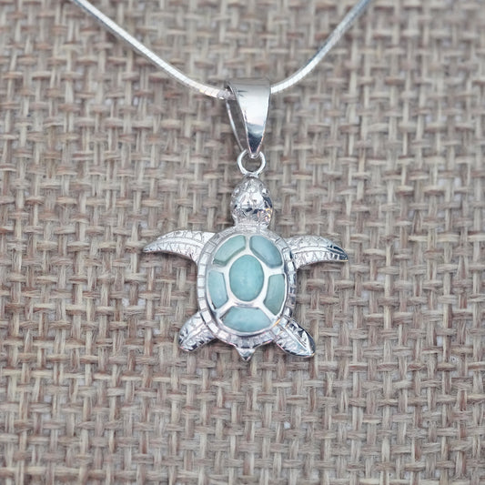 Green Sea Turtle Larimar Pendant