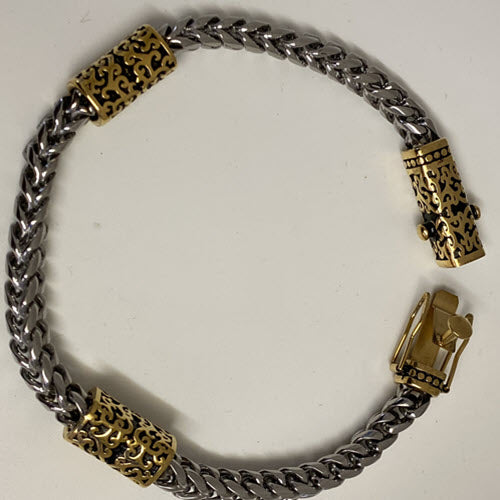 Men's Bracelet with Sterling Silver Chain & Gold Charms