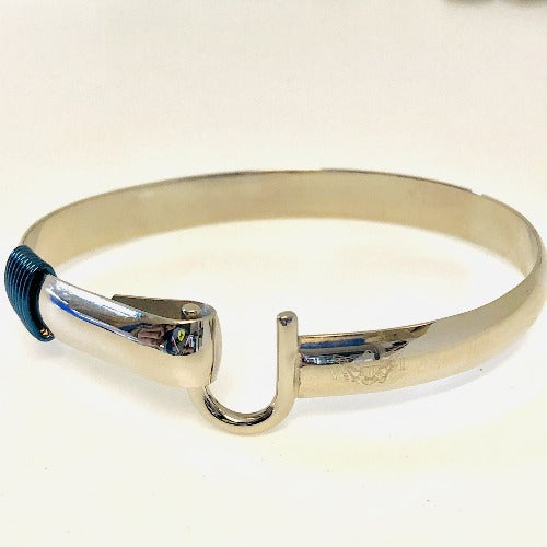 Stainless Steel USVI Hook Bracelet with Cobalt Caribbean Blue Wrap