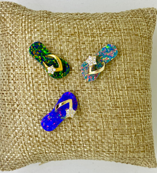 Sterling Silver Multi-color Opal Hibiscus Pendant with Gold
