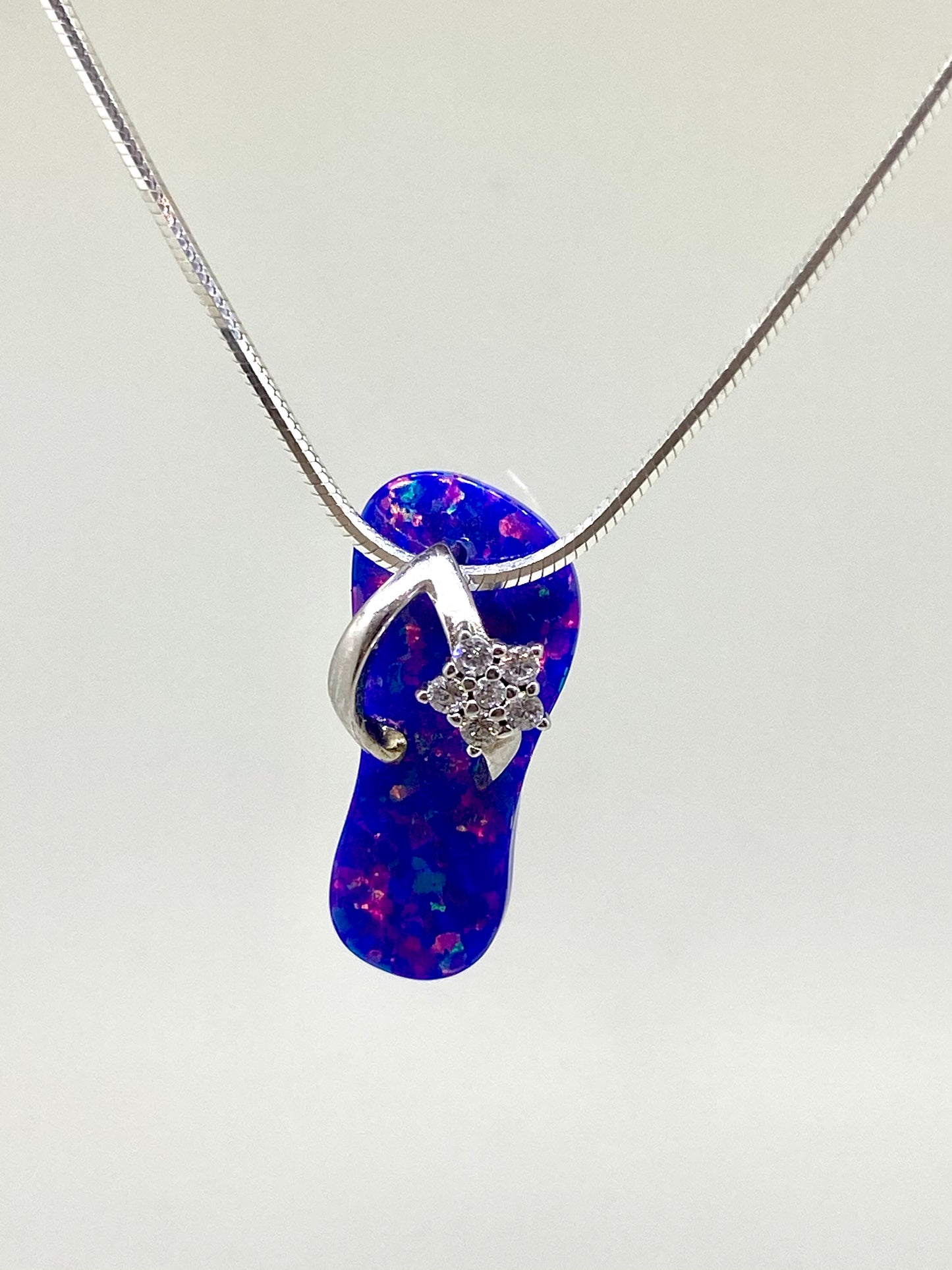 Sterling Silver Multi-color Opal Hibiscus Pendant with White Gold