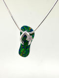 Sterling Silver Multi-color Opal Hibiscus Pendant with White Gold