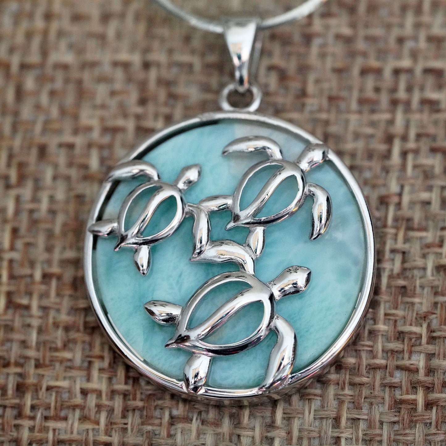 Multi Sea Turtle Larimar Pendant