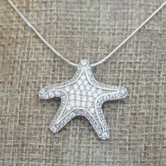 Silver Crystal Starfish Pendant