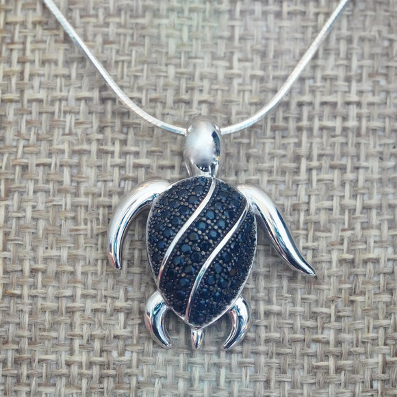 Black Crystal Sea Turtle Pendant