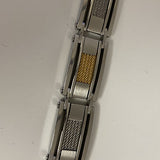 Men's Stainless Steel Link Bracelet with Gold & Silver Tone Wire Inlays