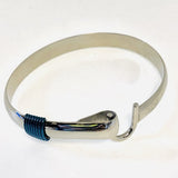 Stainless Steel USVI Hook Bracelet with Cobalt Caribbean Blue Wrap