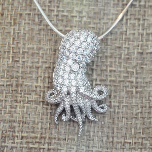 Silver Crystal Octopus Pendant