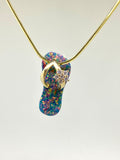 Sterling Silver Multi-color Opal Hibiscus Pendant with Gold
