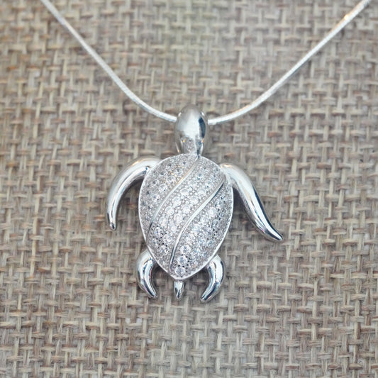 Silver Crystal Sea Turtle Pendant