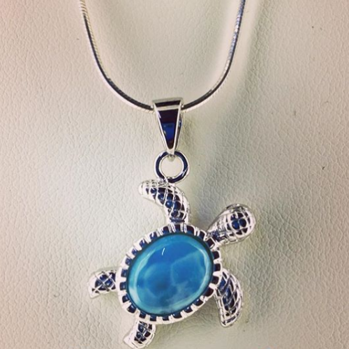 Silver Larimar Turtle Pendant